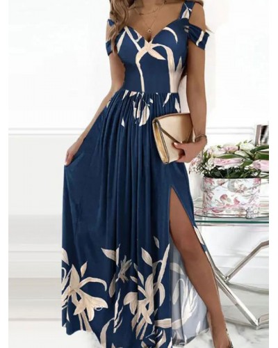 Women Off-The-Shoulder Maxi Dress Short Sleeves Sexy Open Shoulder Long Dress Summer