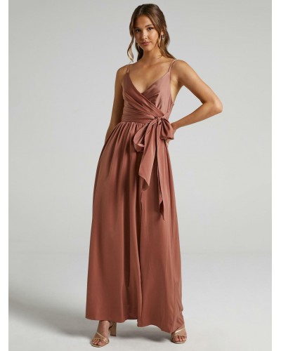 Straps Neck Dress Sleeveless Satin Sexy Long Dress Maxi Party