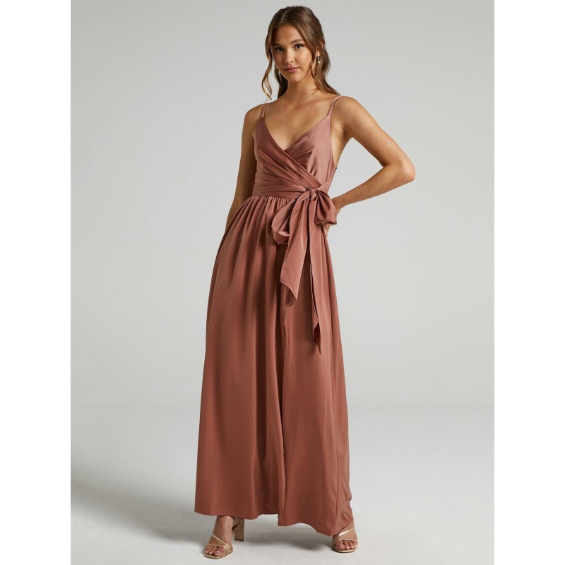 Straps Neck Dress Sleeveless Satin Sexy Long Dress Maxi Party