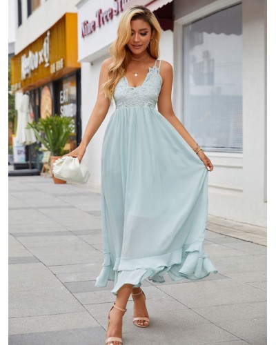 Summer Dresses White V-Neck Lace Beach Dress Maxi Street Wear Daily Casual Resort Wear