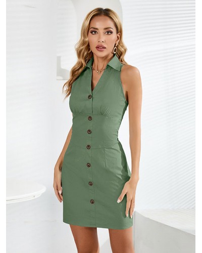 Women Mini Dresses Green Sleeveless Short Dress Classic  Traditional Spring Summer