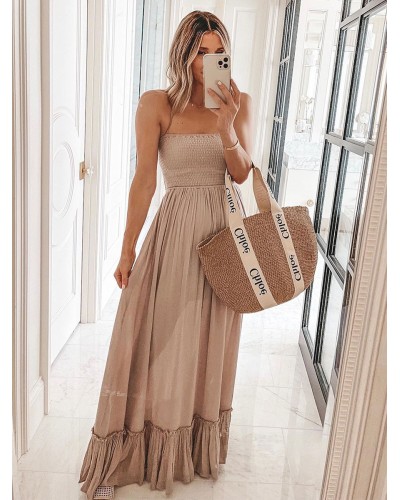 Women Maxi Dress Sleeveless Floor Length Dress Bohemian Summer