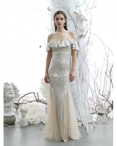 Women Sequin Party Dresses Mermaid Semi Formal Long Prom Dress Sexy Summer