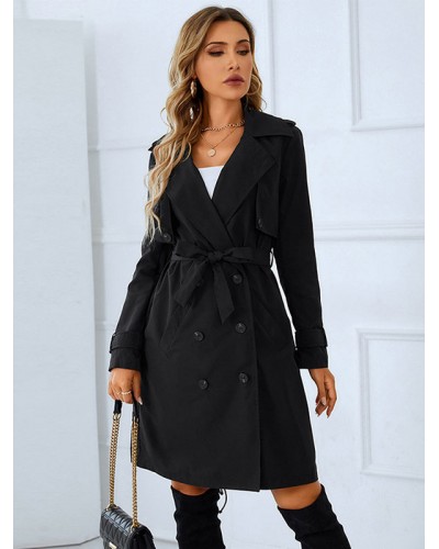 Trench Coat For Woman Good Quality Turndown Collar Buttons Long Sleeves Winter Warm Outerwear Casual Street Wear Dating