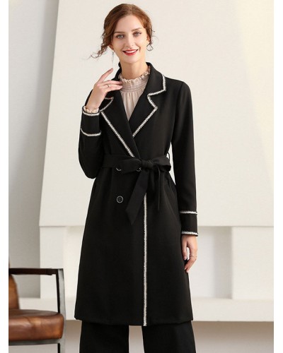 Women Trench Coat Lapel Long Sleeves Outerwear Trench Coats Fall Winter Street Wear Daily Casual