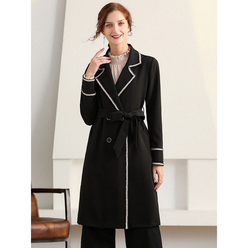 Women Trench Coat Lapel Long Sleeves Outerwear Trench Coats Fall Winter Street Wear Daily Casual