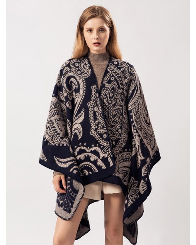 Women Cape Printed Oversized Poncho Poncho  Cape Fall Winter Street Wear Daily Casual