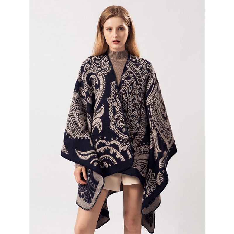 Women Cape Printed Oversized Poncho Poncho  Cape Fall Winter Street Wear Daily Casual