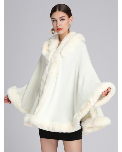 Women Cloak Cape Faux Fur Hooded Poncho Coat 2023 Casual Christmas Street Wear Office  Career