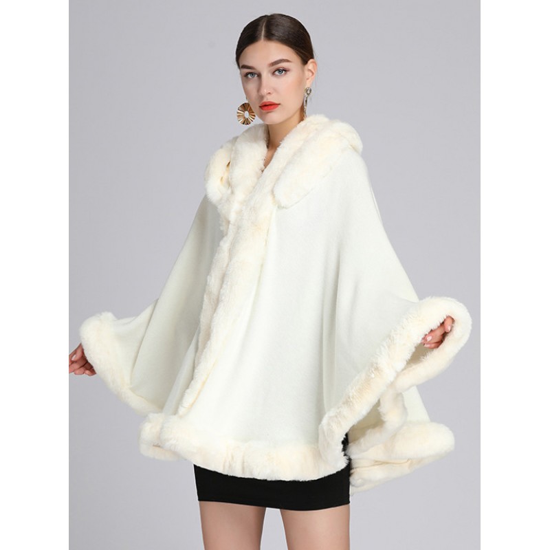 Women Cloak Cape Faux Fur Hooded Poncho Coat 2023 Casual Christmas Street Wear Office  Career