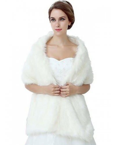 Faux Fur Shawl Wedding White Bridal Winter Cover Ups Elegant  Luxurious