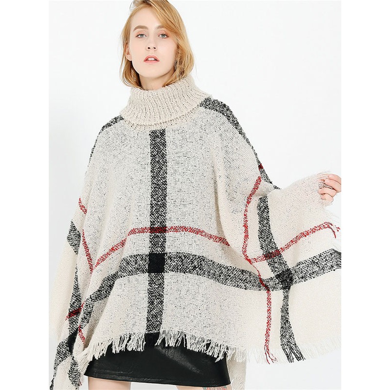 Women 's Poncho High Collar Oversized Fringe Cape Spring Outerwear Casual Classic  Traditional Street Wear Dating