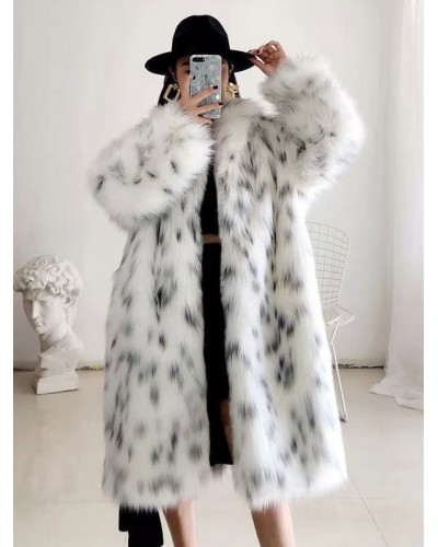 Women Faux Fur Coat Two Tone 2023 Long Outerwear Classic  Traditional Casual Fall Winter Field Street Wear Dating