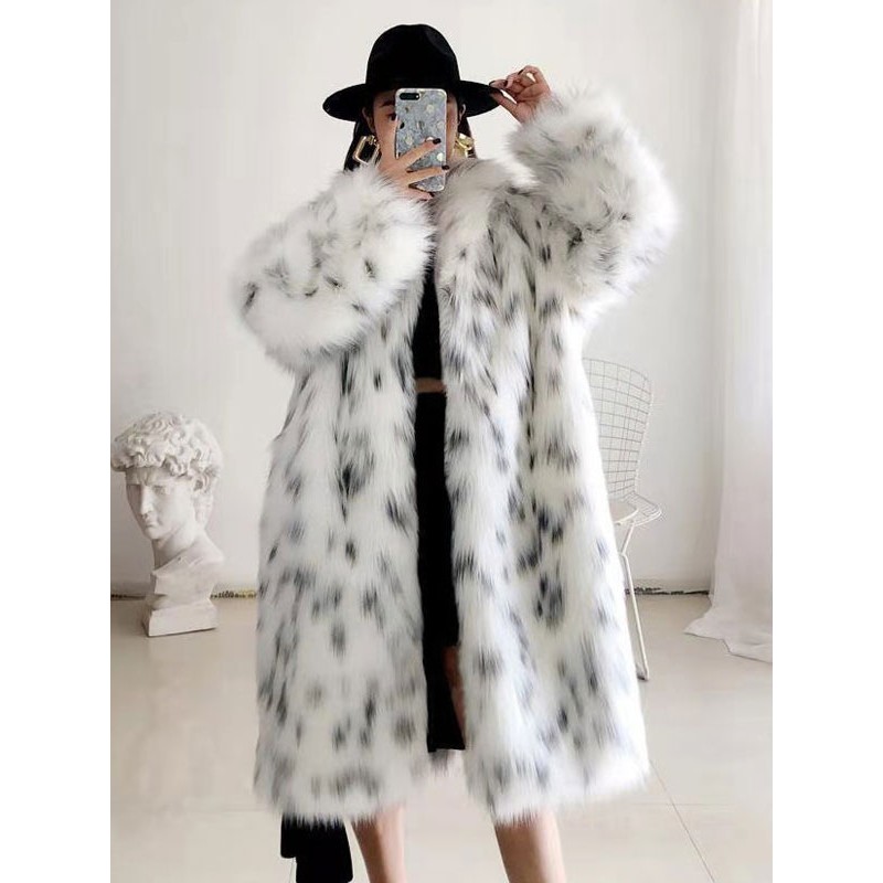 Women Faux Fur Coat Two Tone 2023 Long Outerwear Classic  Traditional Casual Fall Winter Field Street Wear Dating