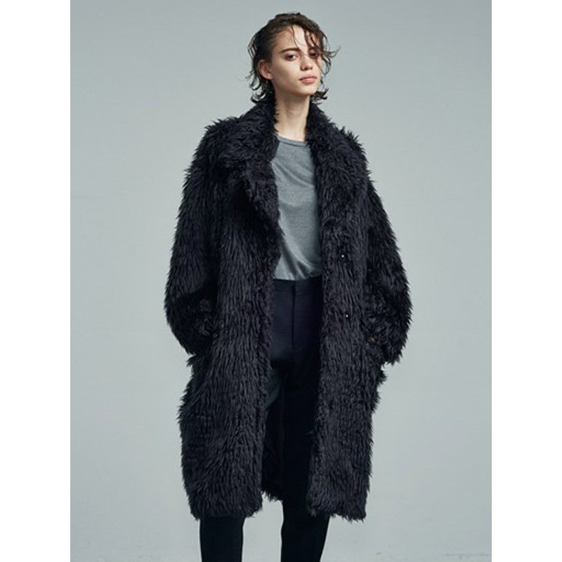 Women Faux Fur Coats Long Sleeves Casual Oversized Turndown Collar Black Coat Faux Fur Coat Winter Street Wear Daily Casual Field