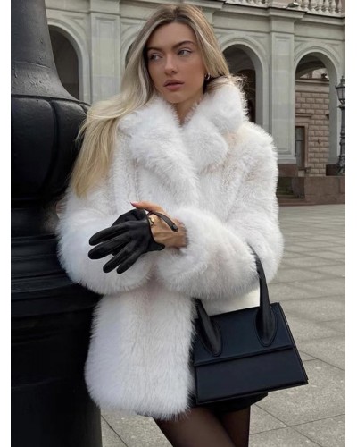 Faux Fur Coats White Natural Waist Long Sleeves Oversized Coat Faux Fur Coat Winter