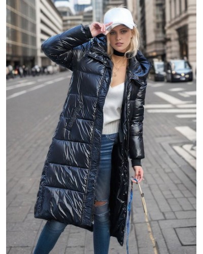 Winter Coats Hooded Pockets Zipper Long Sleeves Chic Coat Long Outerwear Quilted Coat