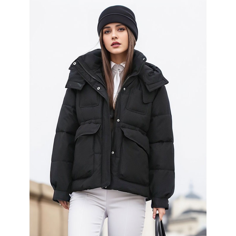 Women Winter Coats Hooded Zipper Long Sleeves Casual Pockets Short Outerwear Quilted Coat Street Wear Daily Casual Field