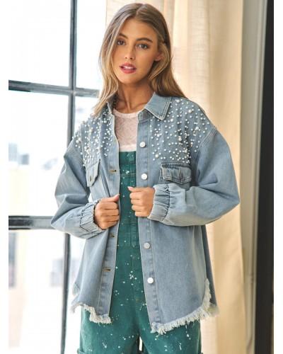 Women's Jackets Turndown Collar Front Button Casual Buttons Street Wear Baby Blue Jacket For Women Denim Jacket Spring Fall