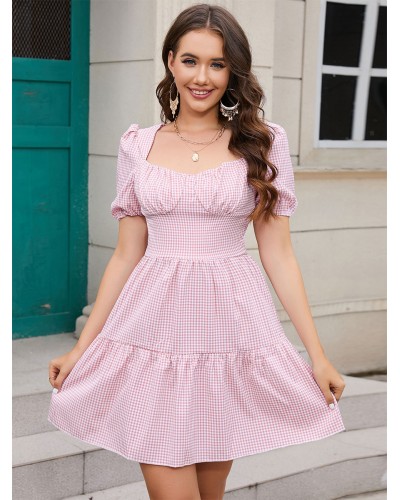 Summer Dresses Barbie Pink Gingham Sweetheart Neck Plaid Mini Dress Bodycon Street Wear Dating Resort Wear