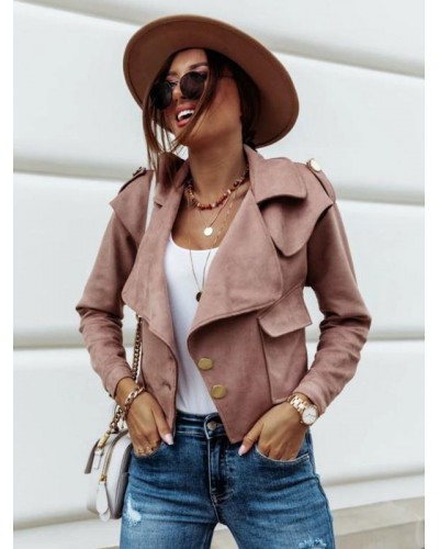 Women Jackets Turndown Collar Short Spring Outerwear Casual