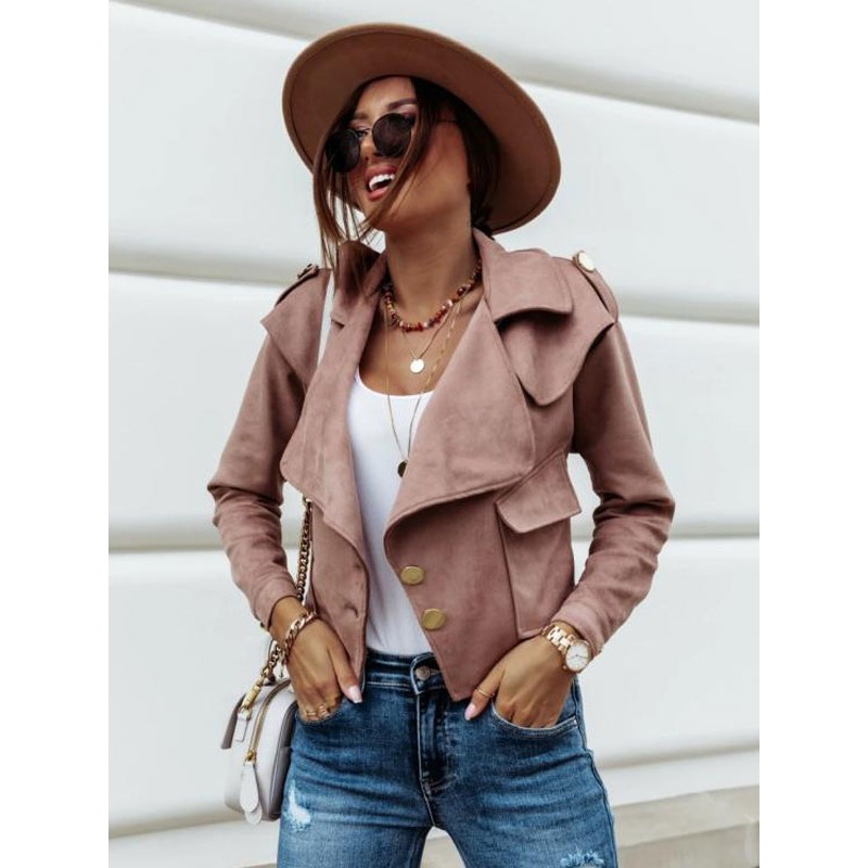 Women Jackets Turndown Collar Short Spring Outerwear Casual