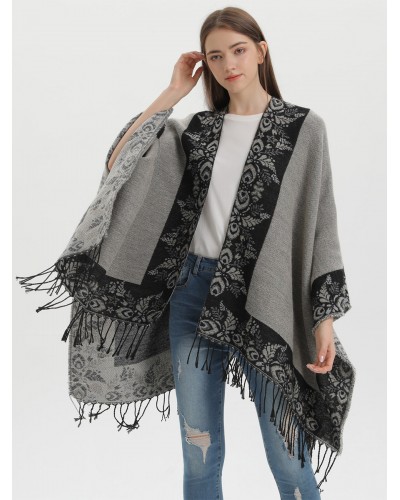 Bohemian Fringe Cape Printed Oversized Ponchos Poncho  Cape Fall Winter