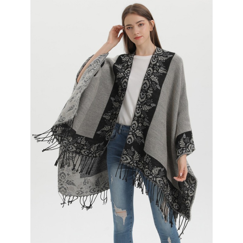 Bohemian Fringe Cape Printed Oversized Ponchos Poncho  Cape Fall Winter