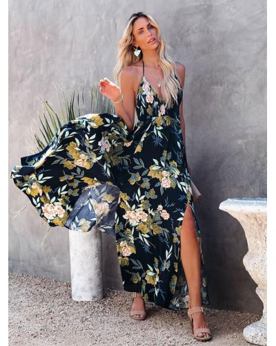 Maxi Dress V-Neck Sleeveless Casual Long Dress Bohemian Beach Resort Wear