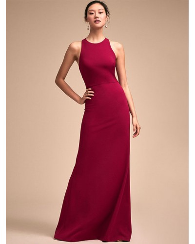 Birthday Dresses Sleeveless Cross-Back Semi Formal Long Dress Elegant Party Graduation