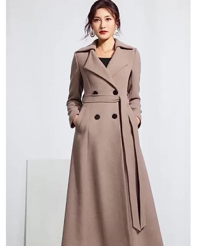 Women Woolen Long Coat Sash Warm Winter Outerwear 2023 Classic  Traditional Casual Street Wear Field Dating Office  Career