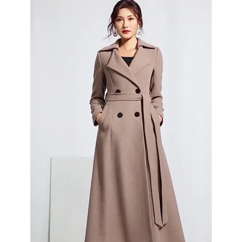 Women Woolen Long Coat Sash Warm Winter Outerwear 2023 Classic  Traditional Casual Street Wear Field Dating Office  Career