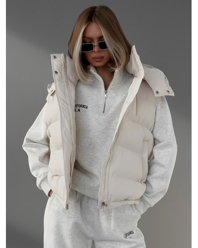 Winter Coats Black Short Pockets Hooded Zipper Sleeveless Winter Coat Outerwear Casual Athletic