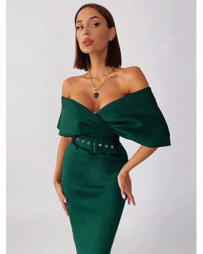 Women Bodycon Dresses Dark Green Short Sleeves Zipper V-Neck Layered Slim Fit Dress Sheath Dress Sexy Spring Winter