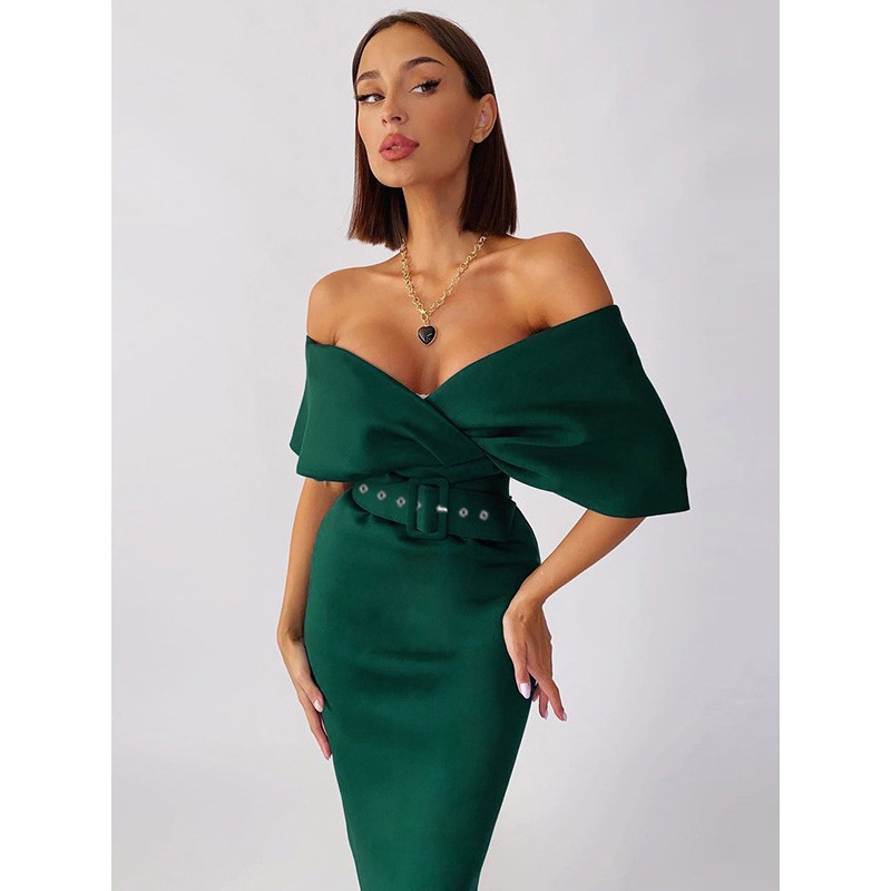 Women Bodycon Dresses Dark Green Short Sleeves Zipper V-Neck Layered Slim Fit Dress Sheath Dress Sexy Spring Winter