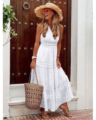 Women Maxi Dresses Apricot Sleeveless V-Neck Floor Length Summer Dress Boho Dress Beach Resort Wear