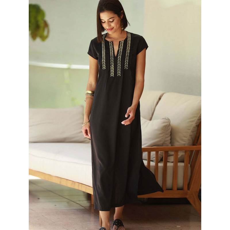 Boho Dress Pleated V-Neck Short Sleeves Color Block Low-slit Summer Dress Bohemian Beach Daily Casual Field