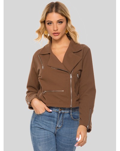 Women Short Jackets Turndown Collar Zipper Casual Long Sleeves Indoor Khaki Jacket Cozy Active Outerwear Windbreaker Fall Winter