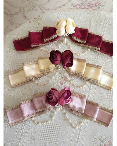 Lolita Brooch Infanta Flowers Pearls Burgundy Lolita Accessories Sweet Daily Casual Tea Party