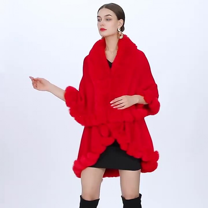 Women Poncho Faux Fur Collar Cape Spring Outerwear Classic  Traditional Casual