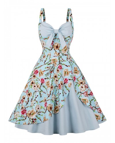 Vintage Dress 1950s Audrey Hepburn Style Backless Sleeveless Woman's Knee Length Floral Print Swing Dress Bodycon Retro Summer