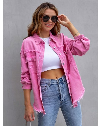 S Turndown Collar Casual Outerwear For Women Denim Jacket Spring Fall