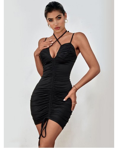 Birthday Bodycon Dresses Black Sleeveless Classic U-Neck Backless Sheath Dress Classic  Traditional Field