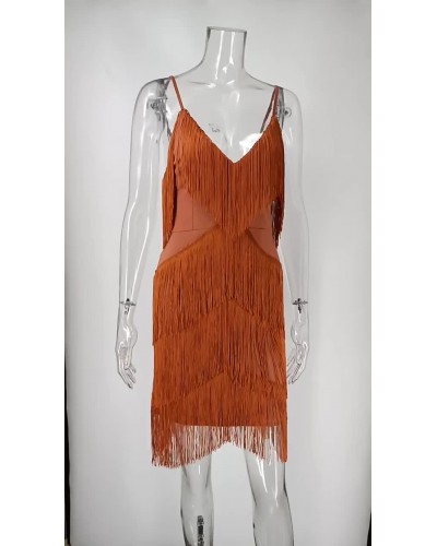 Birthday Club Dress V-Neck Fringe Sleeveless Backless White Dress Sexy