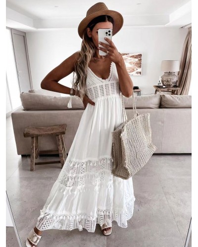 Women V-Neck Maxi Dress Floor Length Dress Bohemian Summer