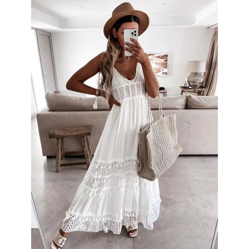 Women V-Neck Maxi Dress Floor Length Dress Bohemian Summer