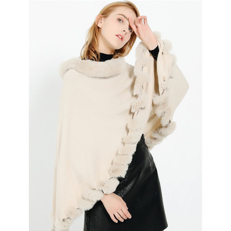 Women 's Poncho Fur Hem Cape Spring Outerwear 2023 Classic  Traditional Casual Street Wear Dating