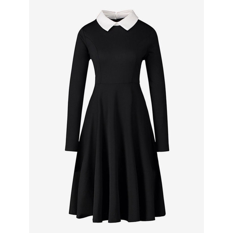 Women Vintage Dress 1950s Audrey Hepburn Style Turndown Collar Long Sleeves Rockabilly Dress Retro Spring Fall Winter