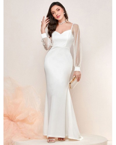 Dresses White Sweetheart Neck Long Sleeves Semi Formal Dress Elegant Party