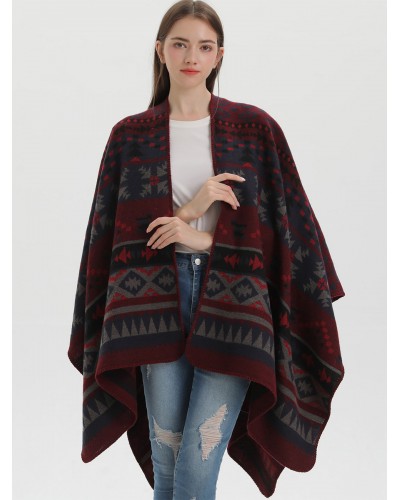 Women Bohemian Cape Geometric Oversized Poncho Poncho  Cape Fall Winter Street Wear Daily Casual